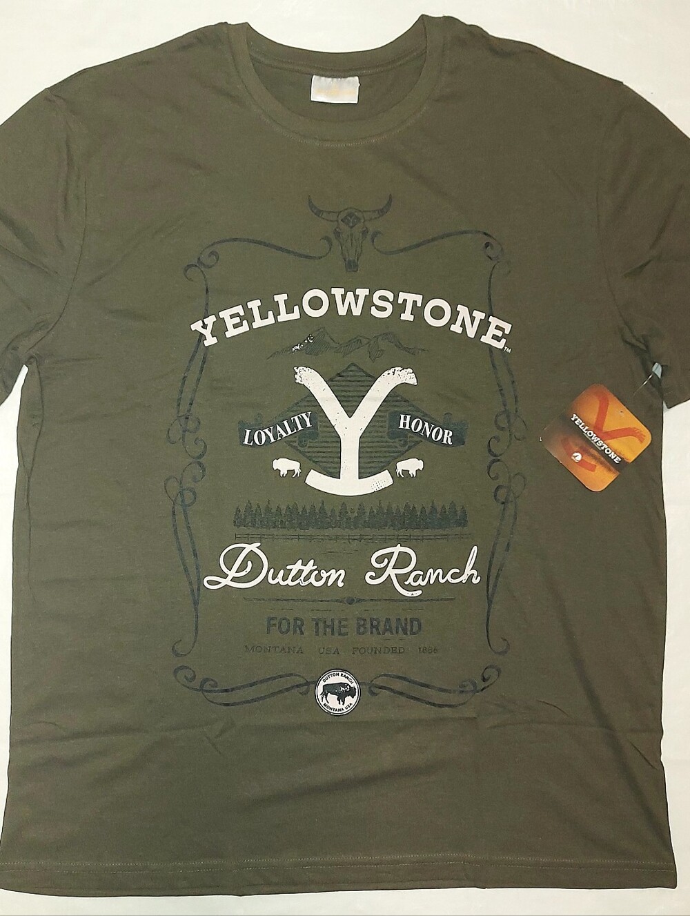 Yellowstone Dutton Ranch Mebs Olive Green Half-Sleeve Crewneck T-Shirt